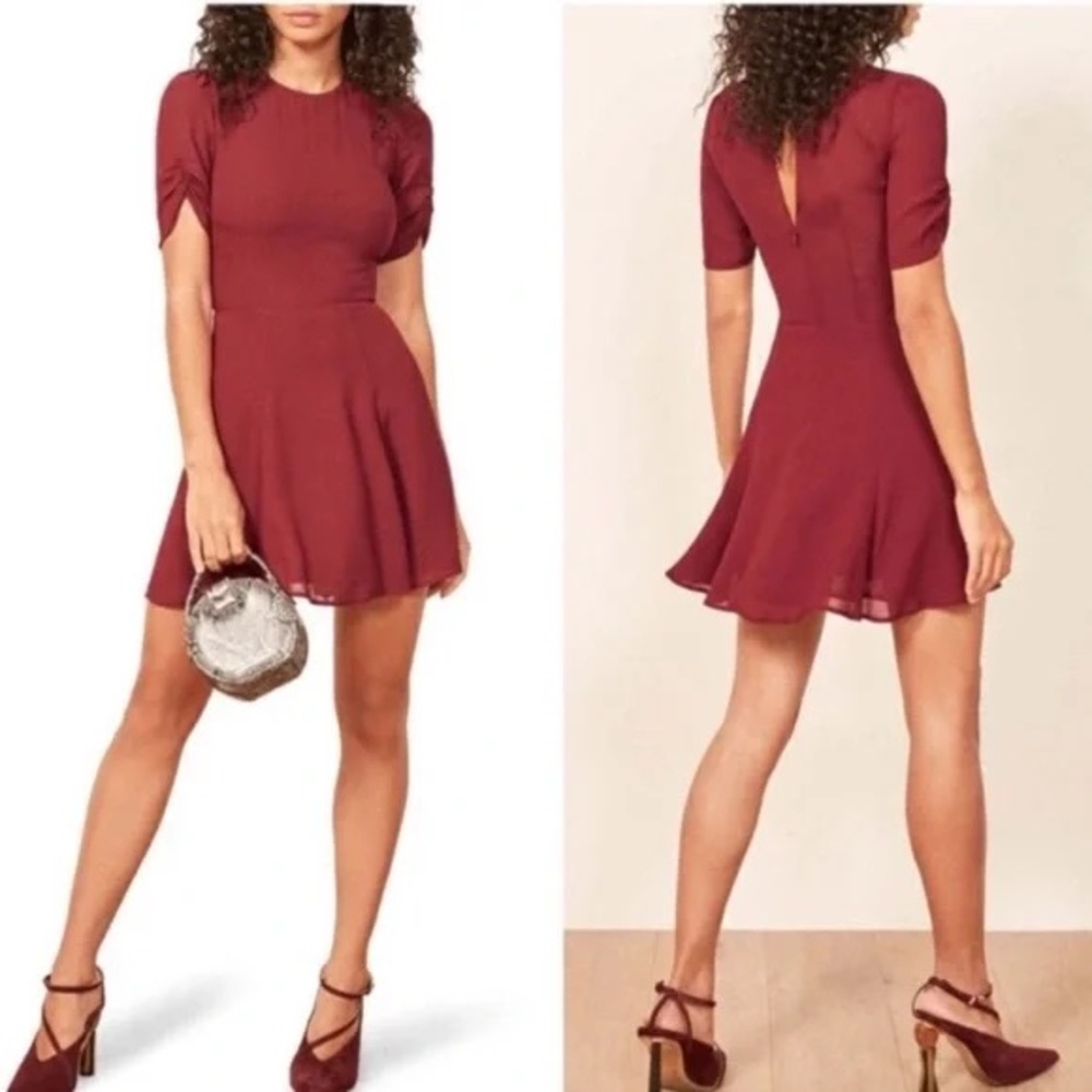 Reformation Gracie Mini Dress, wine color
